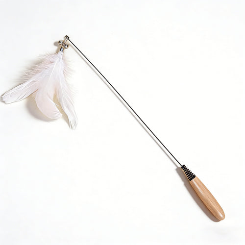 Wooden handle feather cat wand toy