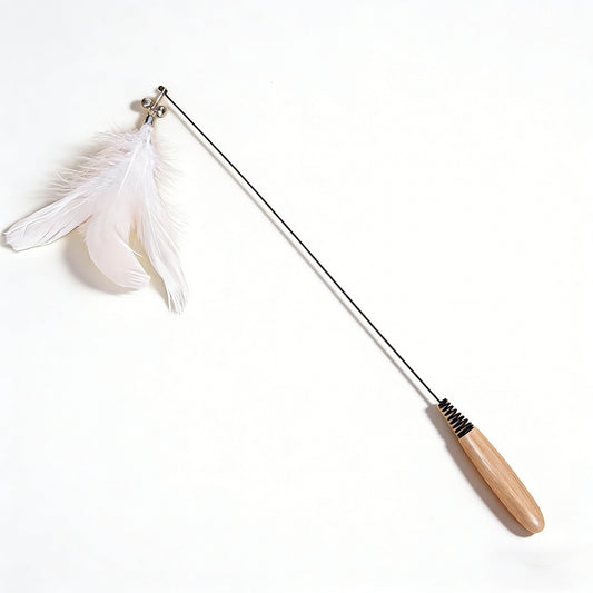 Wooden handle feather cat wand toy
