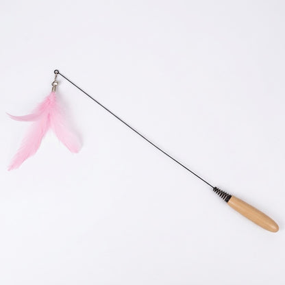 Wooden handle feather cat wand toy