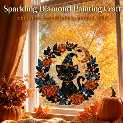 🔥Last Day 50% OFF-🎃Halloween Black Cat Moon Diamond Art Hanging Ornament Kit